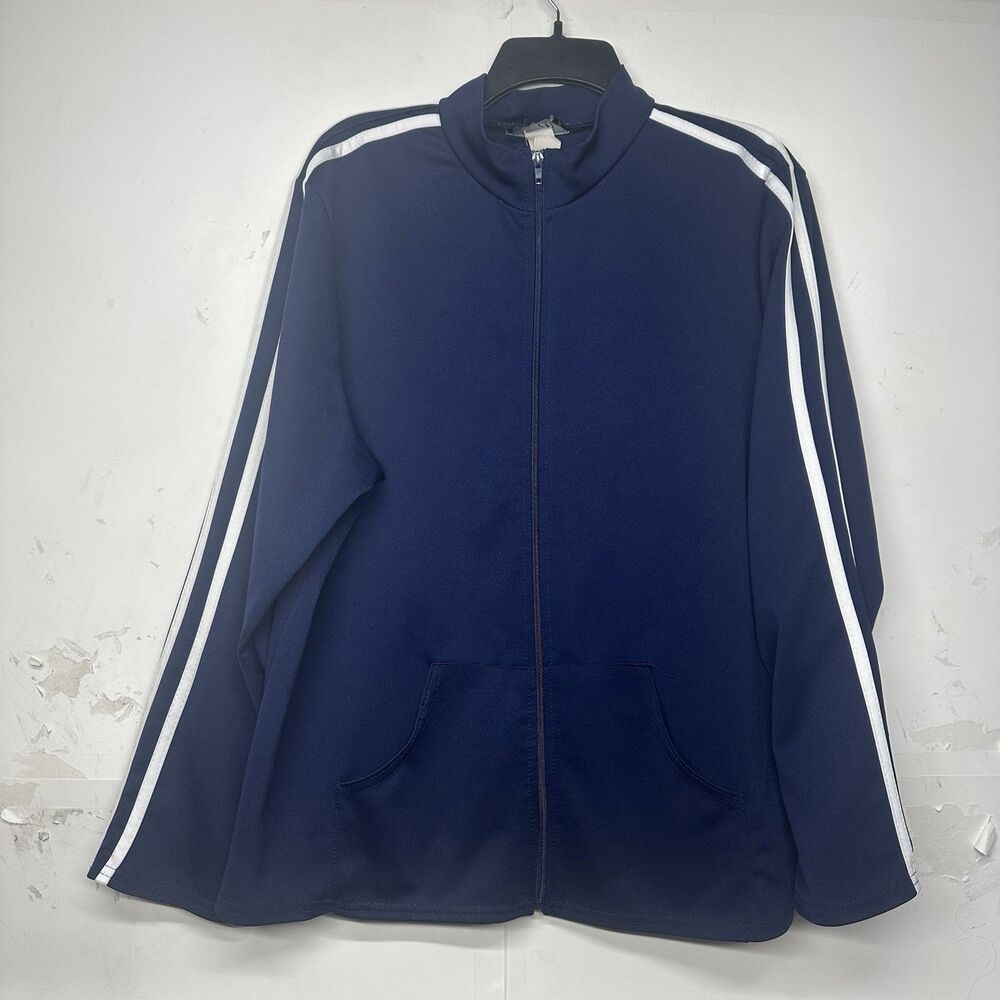 Women’s LEXINGTON LAVENUE Navy Track Jacket Zip Up Striped Athleisure Size 2X